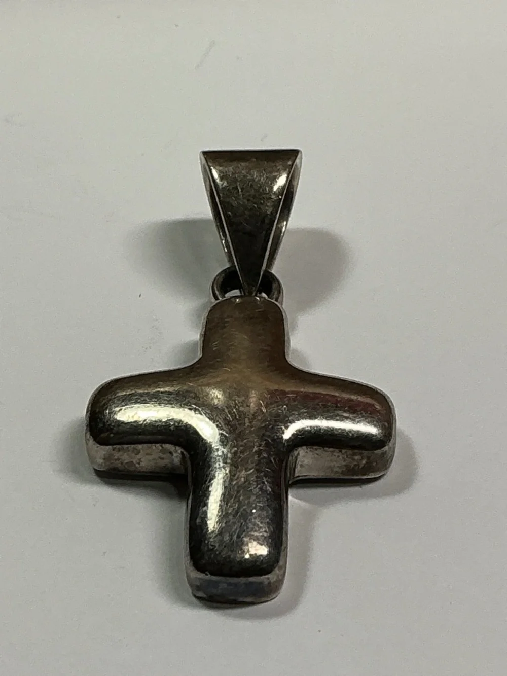 Sterling Silver Puff Cross Pendant. 1.75 inches long